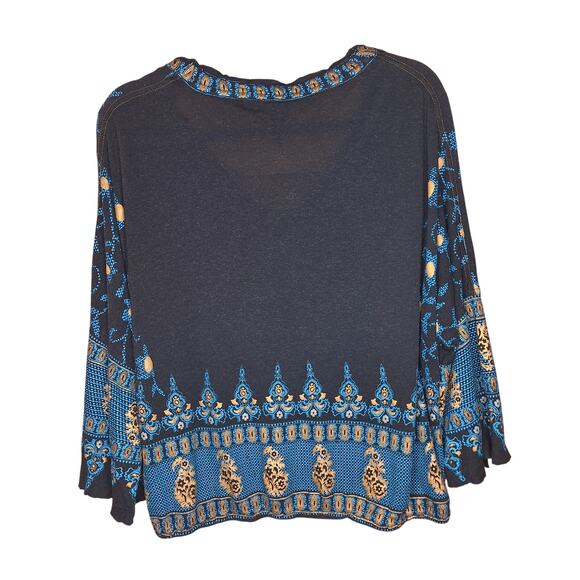 Free People lyocell bohemian medallian print blouse bell sleeve top soft grey - Picture 3 of 6